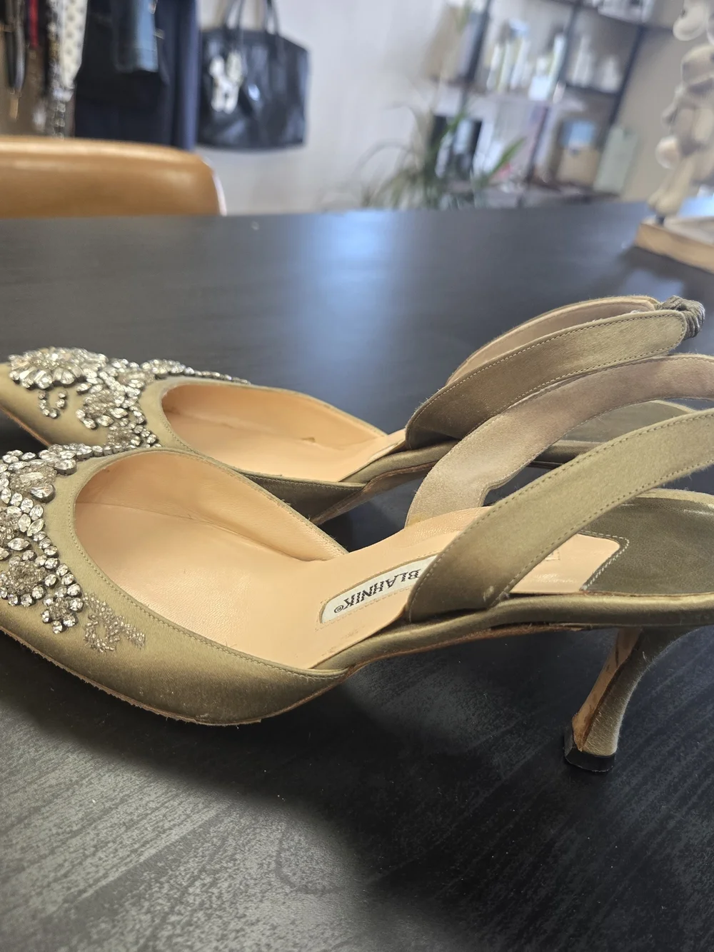 Authentic Manolo Blahnik Crystal Embellished Slingback Heels EU 37.5